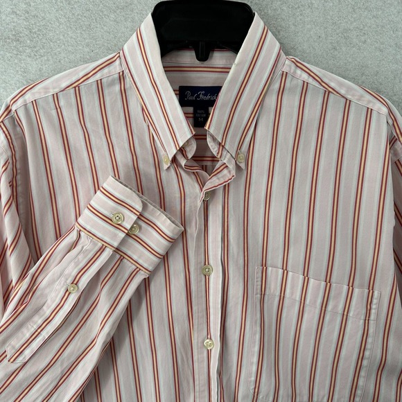 Paul Frederick Dress Shirt Mens Size MEDIUM Pink Yellow Button Up Striped - Picture 1 of 14